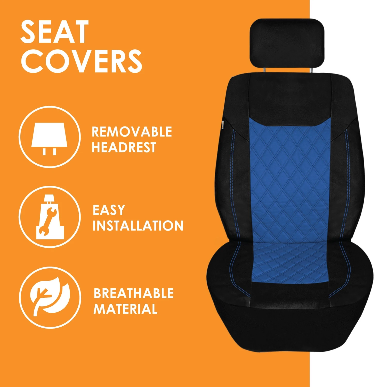 Ultra Modern Quilted Leatherette Seat Covers Full Set - Blue(Ultra Modern Quilted Leatherette Seat Covers Full Set Blue) 4 Ultra Modern Quilted Leatherette Seat Covers Full Set - Blue(Ultra Modern Quilted Leatherette Seat Covers Full Set Blue) - Image 4