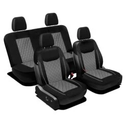 Ultra Modern Quilted Leatherette Seat Covers Full Set - Gray(Ultra Modern Quilted Leatherette Seat Covers Full Set Gray)