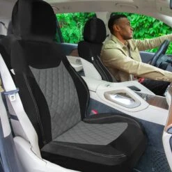 Ultra Modern Quilted Leatherette Seat Covers Full Set - Gray(Ultra Modern Quilted Leatherette Seat Covers Full Set Gray) -FH Group TP70008 gray 3