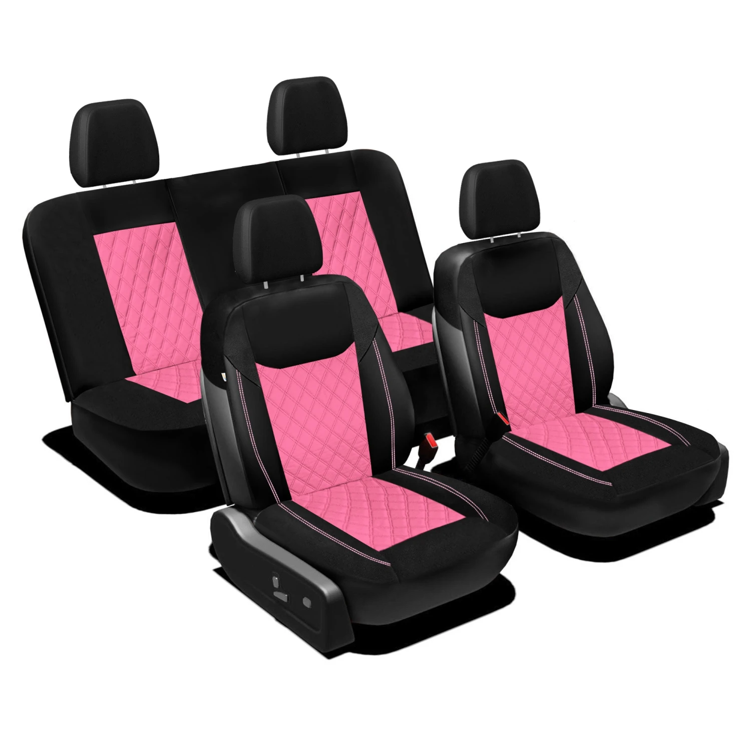 Ultra Modern Quilted Leatherette Seat Covers Full Set - Pink(Ultra Modern Quilted Leatherette Seat Covers Full Set Pink) 1 Ultra Modern Quilted Leatherette Seat Covers Full Set - Pink(Ultra Modern Quilted Leatherette Seat Covers Full Set Pink)