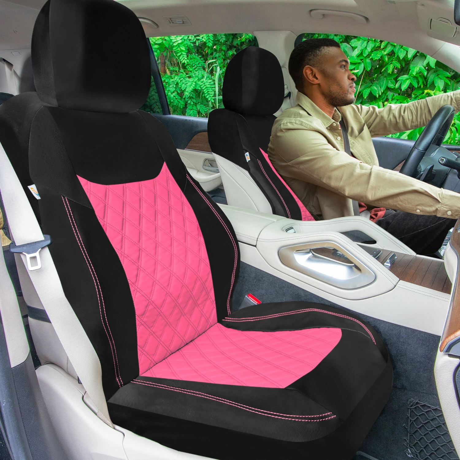 Ultra Modern Quilted Leatherette Seat Covers Full Set - Pink(Ultra Modern Quilted Leatherette Seat Covers Full Set Pink) 3 Ultra Modern Quilted Leatherette Seat Covers Full Set - Pink(Ultra Modern Quilted Leatherette Seat Covers Full Set Pink) - Image 3