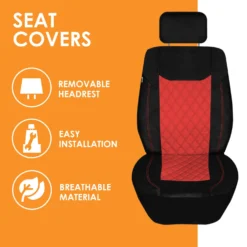 Ultra Modern Quilted Leatherette Seat Covers Full Set - Red(Ultra Modern Quilted Leatherette Seat Covers Full Set Red) -FH Group TP70008 red 4