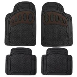 4 Piece Liners Trimmable ClimaProof Non-Slip Vinyl Floor Mats - Full Set Brown(Trimmable Climaproof Non Slip Rubber Floor Mats With Footprint Design Full Set Brown)