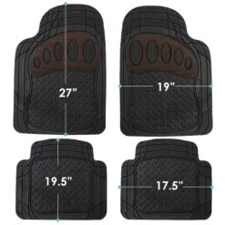 4 Piece Liners Trimmable ClimaProof Non-Slip Vinyl Floor Mats - Full Set Brown(Trimmable Climaproof Non Slip Rubber Floor Mats With Footprint Design Full Set Brown) -FH Group f11310 brown 5