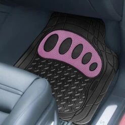4 Piece Liners Trimmable ClimaProof Non-Slip Vinyl Floor Mats - Full Set Pink(Trimmable Climaproof Non Slip Rubber Floor Mats With Footprint Design Full Set Pink) -FH Group f11310 checkered pink 3