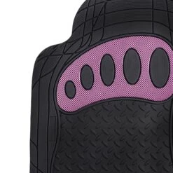 4 Piece Liners Trimmable ClimaProof Non-Slip Vinyl Floor Mats - Full Set Pink(Trimmable Climaproof Non Slip Rubber Floor Mats With Footprint Design Full Set Pink) -FH Group f11310 checkered pink 4