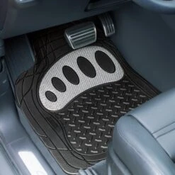 4 Piece Liners Trimmable ClimaProof Non-Slip Vinyl Floor Mats - Full Set White(Trimmable Climaproof Non Slip Rubber Floor Mats With Footprint Design Full Set White) -FH Group f11310 checkered white 2