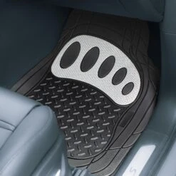 4 Piece Liners Trimmable ClimaProof Non-Slip Vinyl Floor Mats - Full Set White(Trimmable Climaproof Non Slip Rubber Floor Mats With Footprint Design Full Set White) -FH Group f11310 checkered white 3