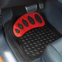 4 Piece Liners Trimmable ClimaProof Non-Slip Vinyl Floor Mats - Full Set Red(Trimmable Climaproof Non Slip Rubber Floor Mats With Footprint Design Full Set Red) -FH Group f11310 red 2 v3