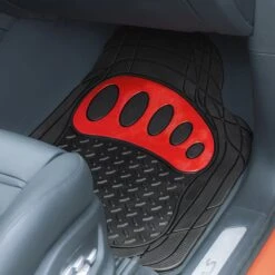 4 Piece Liners Trimmable ClimaProof Non-Slip Vinyl Floor Mats - Full Set Red(Trimmable Climaproof Non Slip Rubber Floor Mats With Footprint Design Full Set Red) -FH Group f11310 red 3 v2