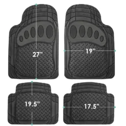 4 Piece Liners Trimmable ClimaProof Non-Slip Vinyl Floor Mats - Full Set Black(Trimmable Climaproof Non Slip Rubber Floor Mats With Footprint Design Full Set Black) -FH Group f11310black dimension 1