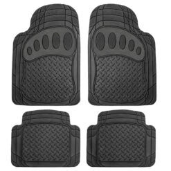 4 Piece Liners Trimmable ClimaProof Non-Slip Vinyl Floor Mats - Full Set Black(Trimmable Climaproof Non Slip Rubber Floor Mats With Footprint Design Full Set Black)