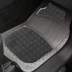 Trimmable ClimaProof High Quality Metallic Non-Slip Rubber Floor Mats - Full Set Black(Trimmable Climaproof High Quality Metallic Non Slip Rubber Floor Mats Full Set Black) -FH Group f11315 black rear passenger e1567544010874