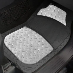 Trimmable ClimaProof High Quality Metallic Non-Slip Rubber Floor Mats - Full Set Silver(Trimmable Climaproof High Quality Metallic Non Slip Rubber Floor Mats Full Set Silver) -FH Group f11315 silver rear passenger e1567627372673