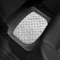 Trimmable ClimaProof High Quality Metallic Non-Slip Rubber Floor Mats - Full Set Silver(Trimmable Climaproof High Quality Metallic Non Slip Rubber Floor Mats Full Set Silver) -FH Group f11315 sliver rear interior e1567627466147