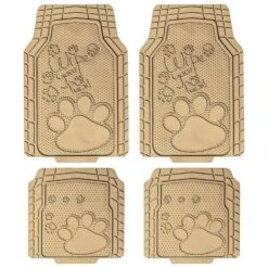Adorable Paw Print Rubber Floor Mats - Full Set Beige(Electric Bionic Car Floor Mats Full Set Beige)