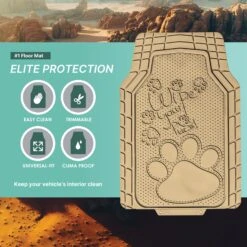 Adorable Paw Print Rubber Floor Mats - Full Set Beige(Electric Bionic Car Floor Mats Full Set Beige) -FH Group f11328 beige 4
