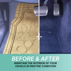 Adorable Paw Print Rubber Floor Mats - Full Set Beige(Electric Bionic Car Floor Mats Full Set Beige) -FH Group f11328 beige 5