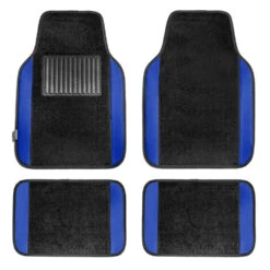 Non-Slip Carpet Floor Mats With Colored Trim - Full Set Blue(Non Slip Carpet Floor Mats With Colored Trim Full Set Blue)