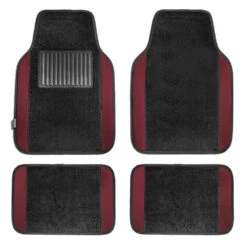 Non-Slip Carpet Floor Mats With Colored Trim - Full Set Burgundy(Non Slip Carpet Floor Mats With Colored Trim Full Set Burgundy)