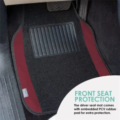 Non-Slip Carpet Floor Mats With Colored Trim - Full Set Burgundy(Non Slip Carpet Floor Mats With Colored Trim Full Set Burgundy) -FH Group f14407 burgundy 4