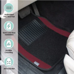 Non-Slip Carpet Floor Mats With Colored Trim - Full Set Burgundy(Non Slip Carpet Floor Mats With Colored Trim Full Set Burgundy) -FH Group f14407 burgundy 6