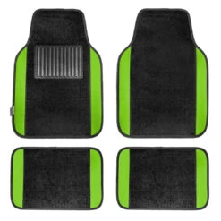 Non-Slip Carpet Floor Mats With Colored Trim - Full Set Green(Non Slip Carpet Floor Mats With Colored Trim Full Set Green)