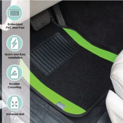 Non-Slip Carpet Floor Mats With Colored Trim - Full Set Green(Non Slip Carpet Floor Mats With Colored Trim Full Set Green) -FH Group f14407 green 6