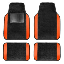 Non-Slip Carpet Floor Mats With Colored Trim - Full Set Orange(Non Slip Carpet Floor Mats With Colored Trim Full Set Orange)