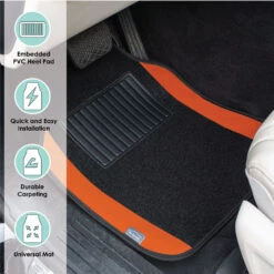 Non-Slip Carpet Floor Mats With Colored Trim - Full Set Orange(Non Slip Carpet Floor Mats With Colored Trim Full Set Orange) 12 Non-Slip Carpet Floor Mats With Colored Trim - Full Set Orange(Non Slip Carpet Floor Mats With Colored Trim Full Set Orange) -FH Group f14407 orange 6