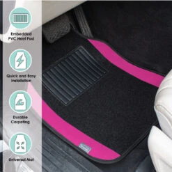 Non-Slip Carpet Floor Mats With Colored Trim - Full Set Pink(Non Slip Carpet Floor Mats With Colored Trim Full Set Pink) -FH Group f14407 pink 6