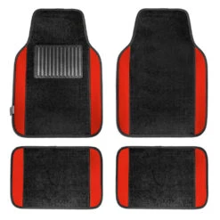 Non-Slip Carpet Floor Mats With Colored Trim - Full Set Red(Non Slip Carpet Floor Mats With Colored Trim Full Set Red)