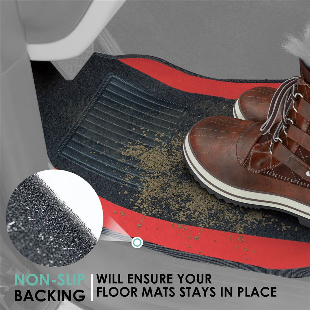 Non-Slip Carpet Floor Mats With Colored Trim - Full Set Red(Non Slip Carpet Floor Mats With Colored Trim Full Set Red) 2 Non-Slip Carpet Floor Mats With Colored Trim - Full Set Red(Non Slip Carpet Floor Mats With Colored Trim Full Set Red) - Image 2