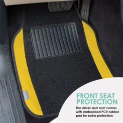 Non-Slip Carpet Floor Mats With Colored Trim - Full Set Yellow(Non Slip Carpet Floor Mats With Colored Trim Full Set Yellow) -FH Group f14407 yellow 4