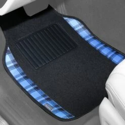 Tartan11 Plaid Trim Non-Slip Carpet Floor Mats - Full Set Blue(Tartan11 Plaid Trim Non Slip Carpet Floor Mats Full Set Blue) -FH Group f14411 tartan blue interior driver