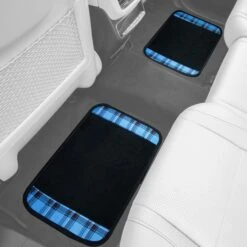 Tartan11 Plaid Trim Non-Slip Carpet Floor Mats - Full Set Blue(Tartan11 Plaid Trim Non Slip Carpet Floor Mats Full Set Blue) -FH Group f14411 tartan blue rear floormats