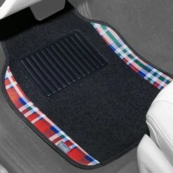 Tartan11 Plaid Trim Non-Slip Carpet Floor Mats - Full Set Red(Tartan11 Plaid Trim Non Slip Carpet Floor Mats Full Set Red) -FH Group f14411 tartan orange interior driver