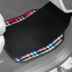 Tartan57 Plaid Print Seat Covers And Matching Floor Mats - Red Combo Set(Tartan57 Plaid Print Seat Covers And Matching Floor Mats Red Combo Set) -FH Group f14411 tartan orange interior passenger 1