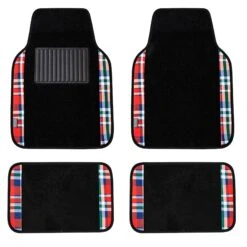 Tartan57 Plaid Print Seat Covers And Matching Floor Mats - Red Combo Set(Tartan57 Plaid Print Seat Covers And Matching Floor Mats Red Combo Set) -FH Group f14411 tartan orange whitebackground 1