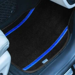 Galaxy13 Metallic Striped Deluxe Leatherette Seat Covers And Matching Floor Mats - Blue Combo Set(Galaxy13 Metallic Striped Deluxe Leatherette Seat Covers And Matching Floor Mats Blue Combo Set) -FH Group f14413blue 2