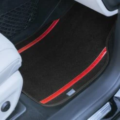 Galaxy13 Metallic Striped Deluxe Leatherette Seat Covers And Matching Floor Mats - Red Combo Set(Galaxy13 Metallic Striped Deluxe Leatherette Seat Covers And Matching Floor Mats Red Combo Set) -FH Group f14413red 2