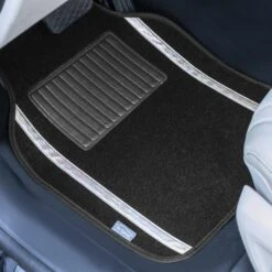 Galaxy13 Metallic Striped Deluxe Leatherette Seat Covers And Matching Floor Mats - White Combo Set(Galaxy13 Metallic Striped Deluxe Leatherette Seat Covers And Matching Floor Mats Gray Combo Set) -FH Group f14413sliver 1