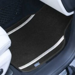 Galaxy13 Metallic Striped Deluxe Leatherette Seat Covers And Matching Floor Mats - White Combo Set(Galaxy13 Metallic Striped Deluxe Leatherette Seat Covers And Matching Floor Mats Gray Combo Set) -FH Group f14413sliver 2