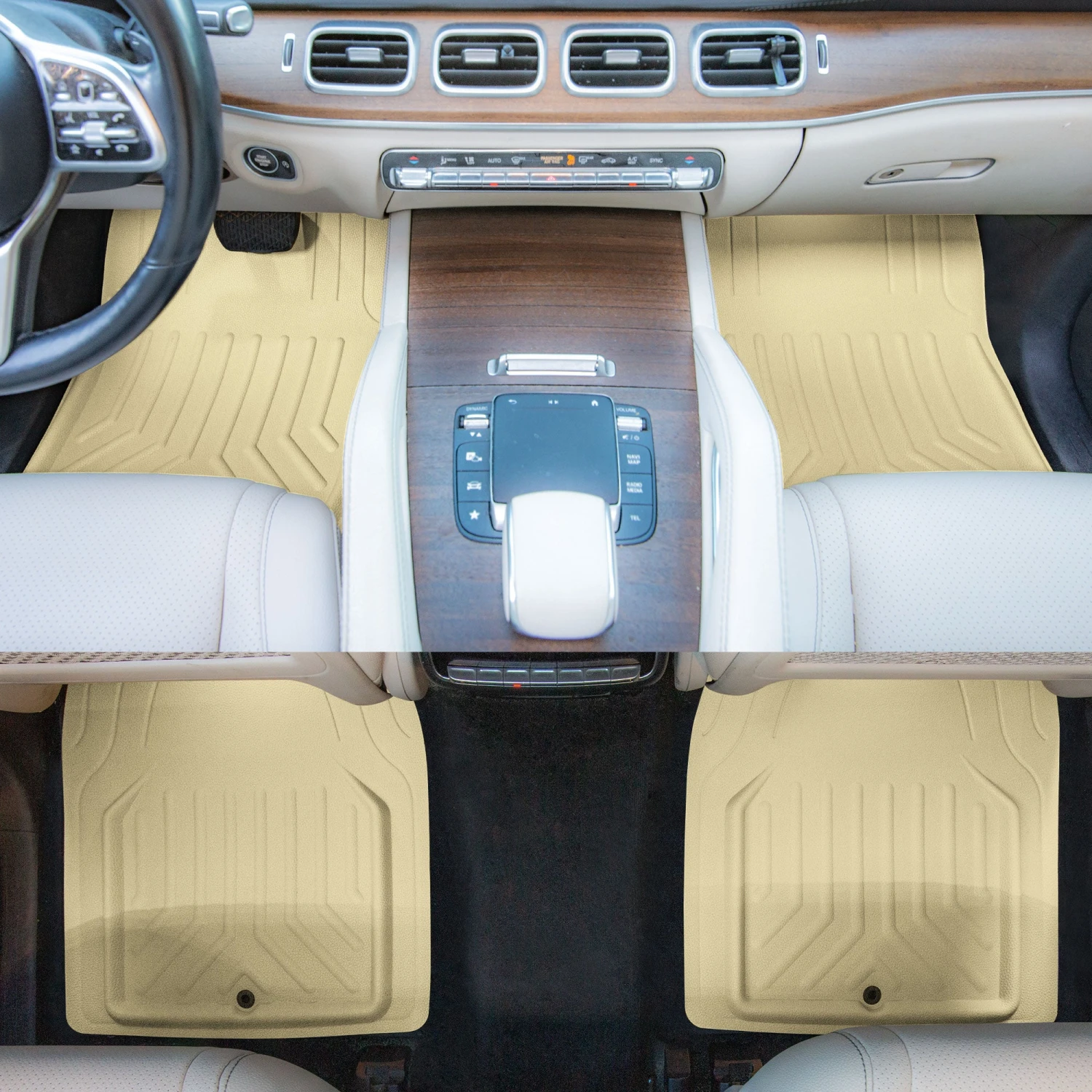 Faux Leather Deep Tray Floor Mats Full Set - Beige(Faux Leather Deep Tray Floor Mats Full Set Beige) 6 Faux Leather Deep Tray Floor Mats Full Set - Beige(Faux Leather Deep Tray Floor Mats Full Set Beige) - Image 6