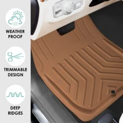 Faux Leather Deep Tray Floor Mats Full Set - Brown(Faux Leather Deep Tray Floor Mats Full Set Brown) -FH Group f14419 brown 3