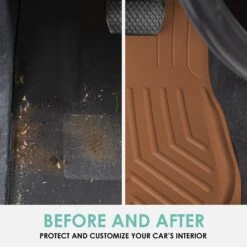 Faux Leather Deep Tray Floor Mats Full Set - Brown(Faux Leather Deep Tray Floor Mats Full Set Brown) -FH Group f14419 brown 4