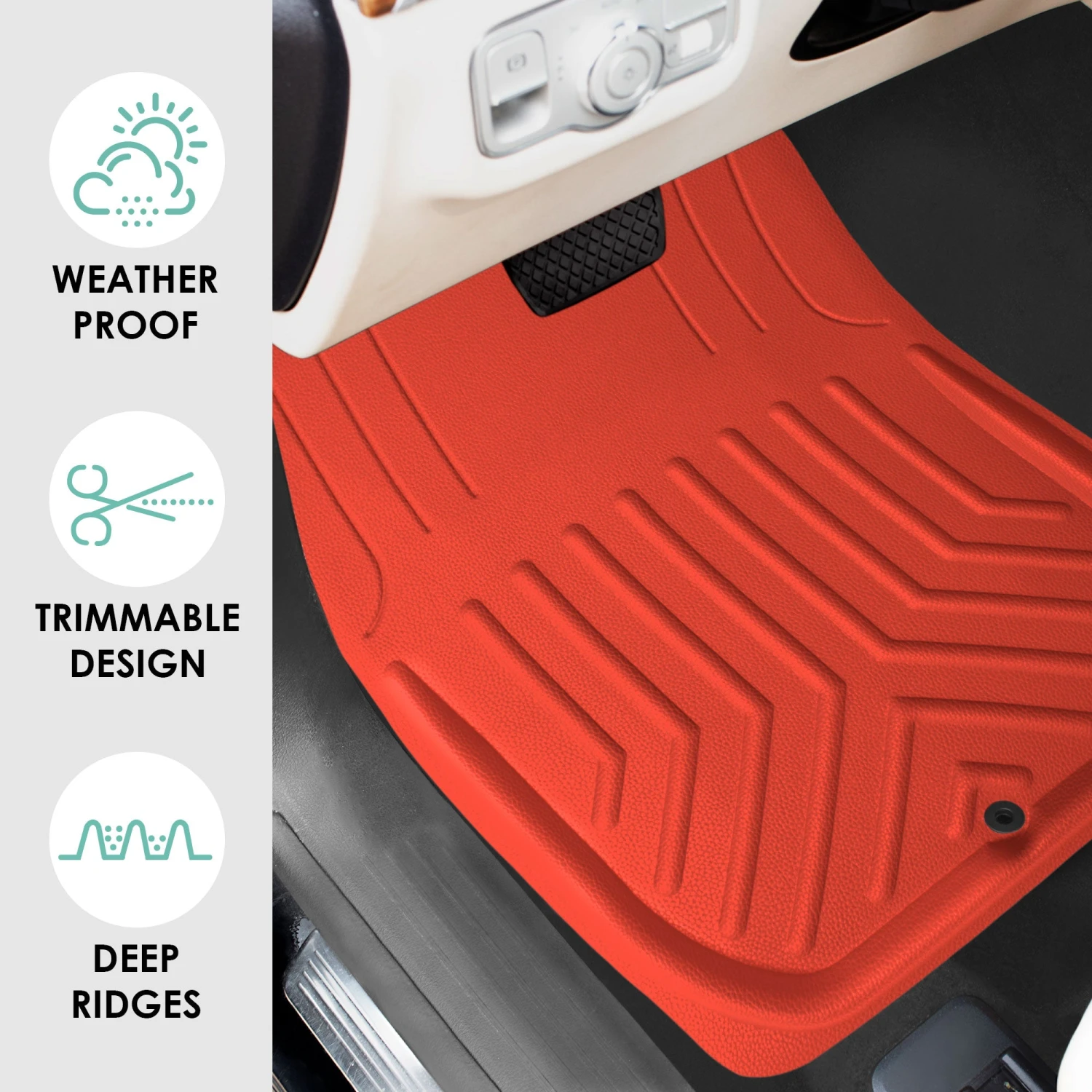 Faux Leather Deep Tray Floor Mats Full Set - Red(Faux Leather Deep Tray Floor Mats Full Set Red) 4 Faux Leather Deep Tray Floor Mats Full Set - Red(Faux Leather Deep Tray Floor Mats Full Set Red) - Image 4