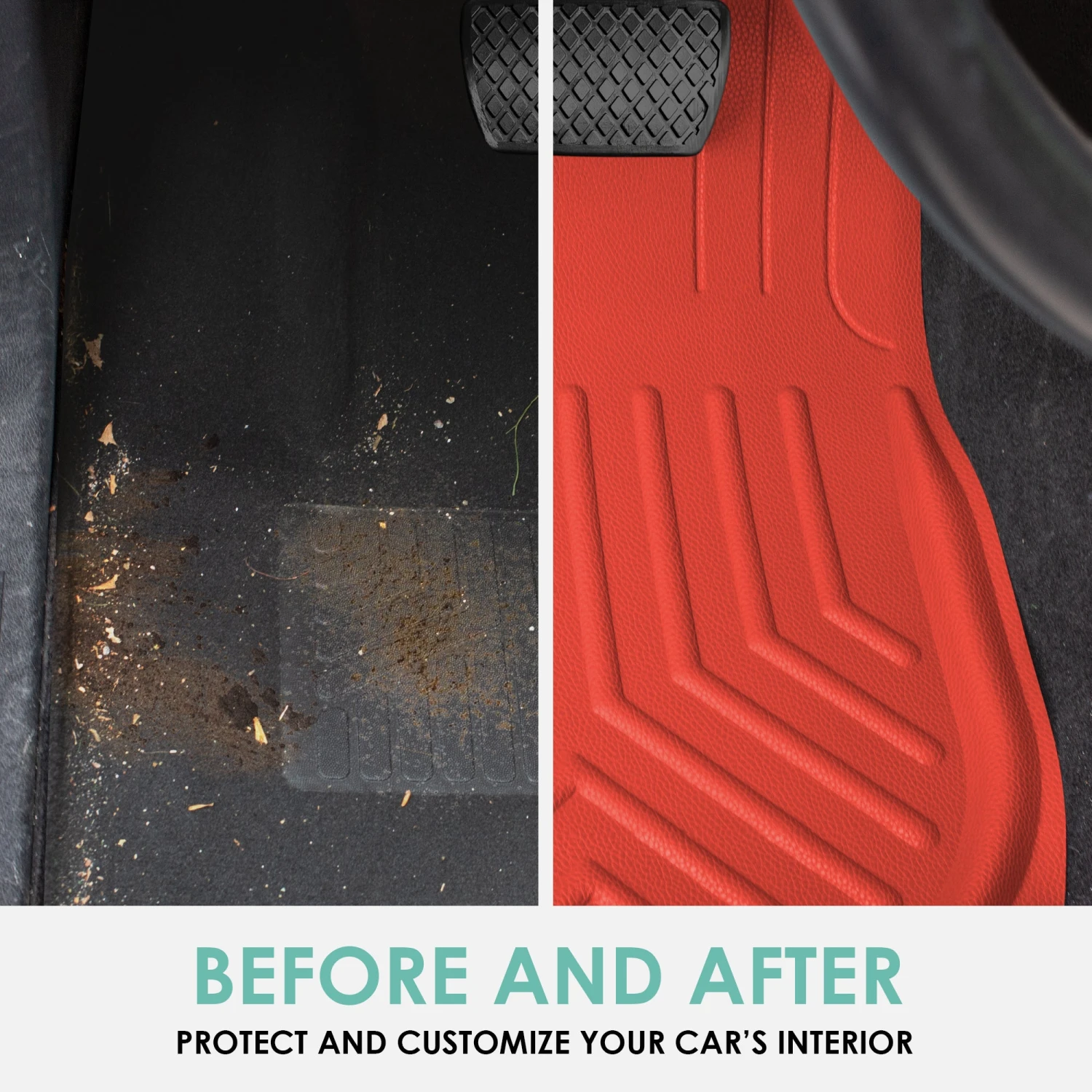 Faux Leather Deep Tray Floor Mats Full Set - Red(Faux Leather Deep Tray Floor Mats Full Set Red) 5 Faux Leather Deep Tray Floor Mats Full Set - Red(Faux Leather Deep Tray Floor Mats Full Set Red) - Image 5