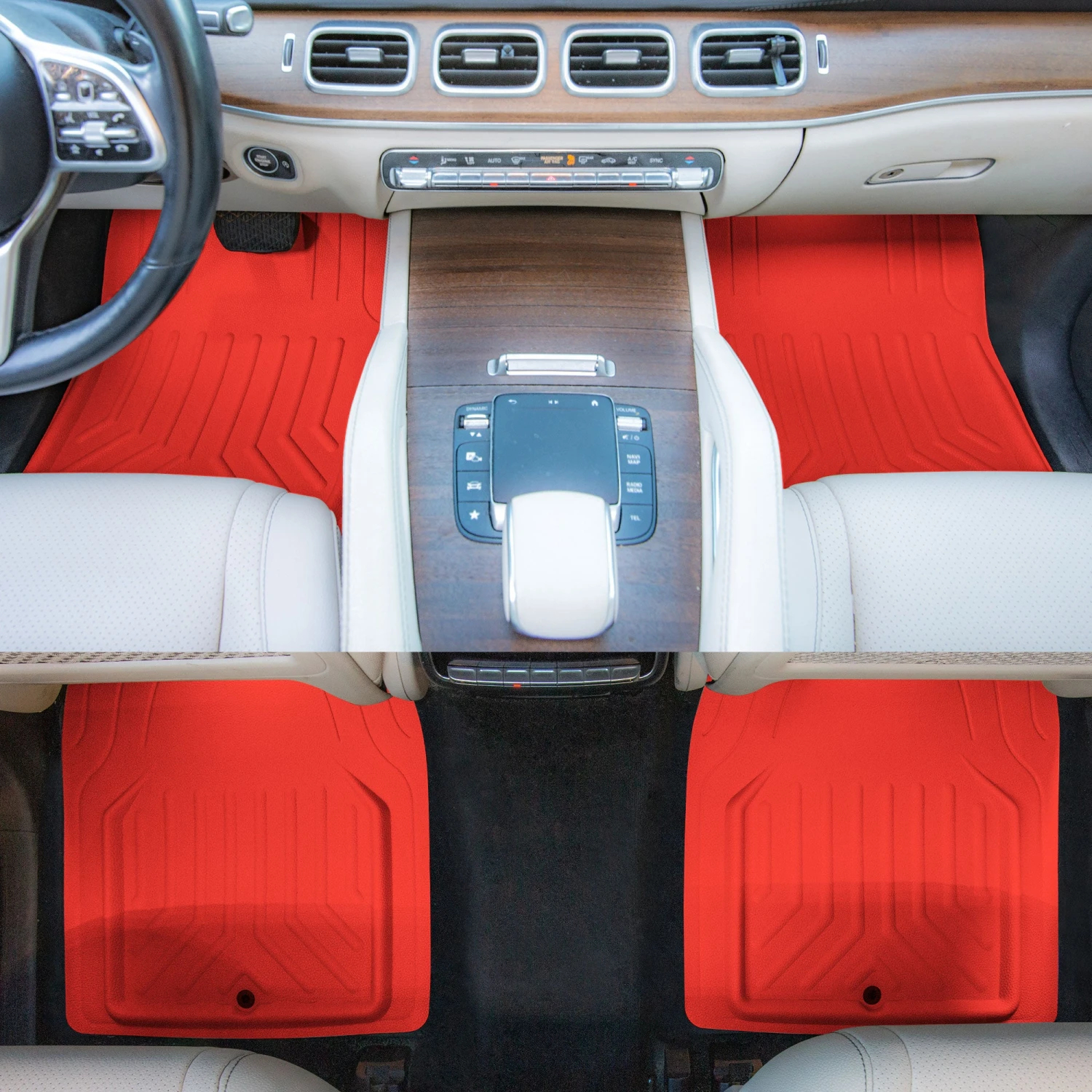 Faux Leather Deep Tray Floor Mats Full Set - Red(Faux Leather Deep Tray Floor Mats Full Set Red) 6 Faux Leather Deep Tray Floor Mats Full Set - Red(Faux Leather Deep Tray Floor Mats Full Set Red) - Image 6