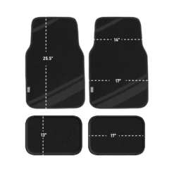 Non-Slip Carpet Floor Mats With Faux Leather Stripes - Full Set Black(Non Slip Carpet Floor Mats With Faux Leather Stripes Full Set Black) -FH Group f14501black dimensions e1592591613346